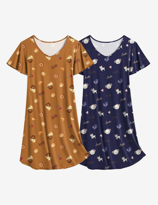Ekouaer 2 Pack Nightshirts Comfy Soft Pajama Sleep Dress made by Ekouaer