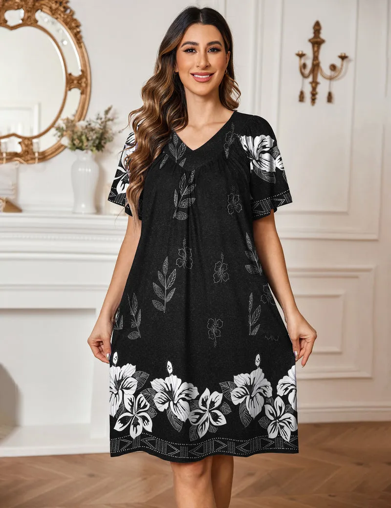 Ekouaer Floral Print Nightdress with Pockets (US Only) sold by Avid Love product image thumbnail 3