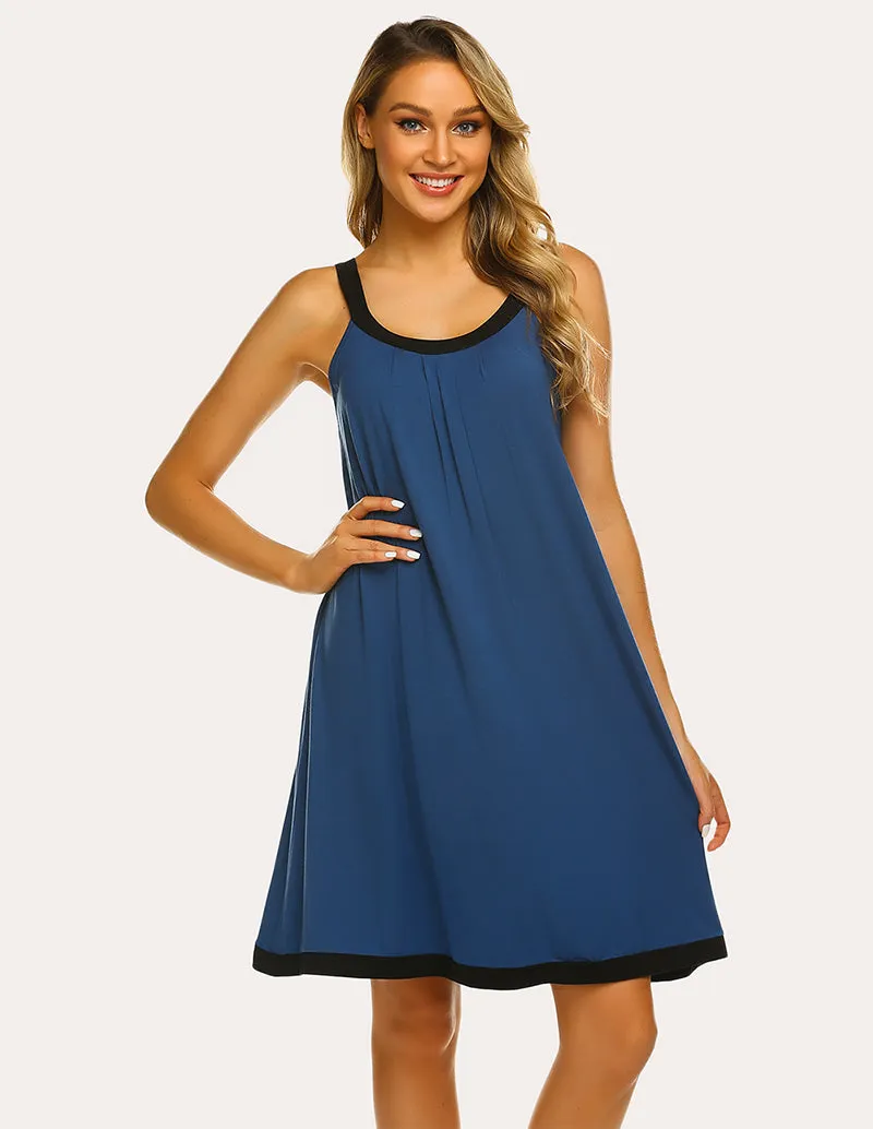 Ekouaer Contrast Color Front Pleated Nightdress (US Only) sold by Avid Love