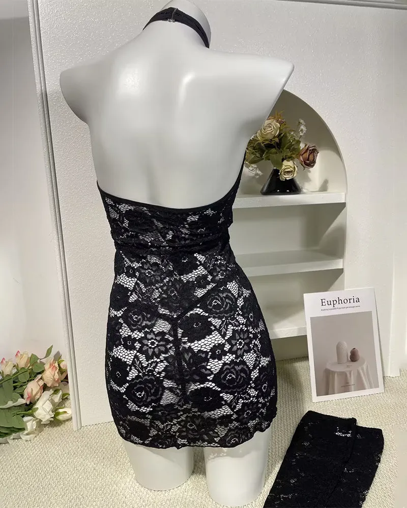Halter Crisscross Cut Out Bodycon Lace Dress with Gloves sold by Avid Love product image thumbnail 3