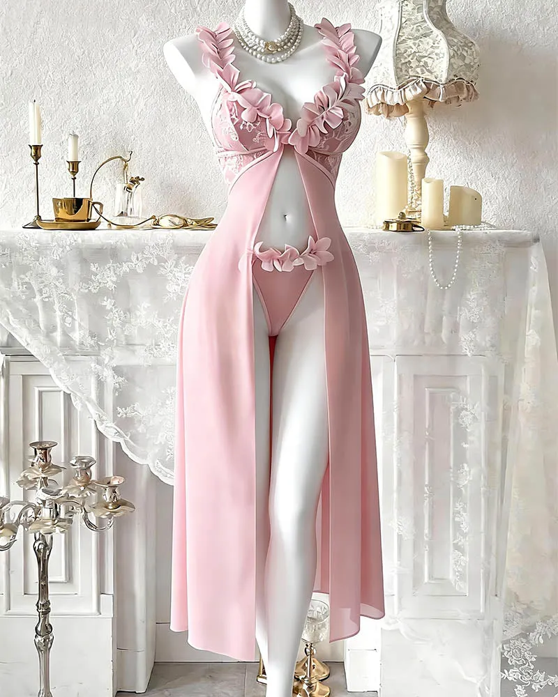Floral Lace Sheer Mesh Maxi Skirt & Thong Set sold by Avid Love product image thumbnail 4