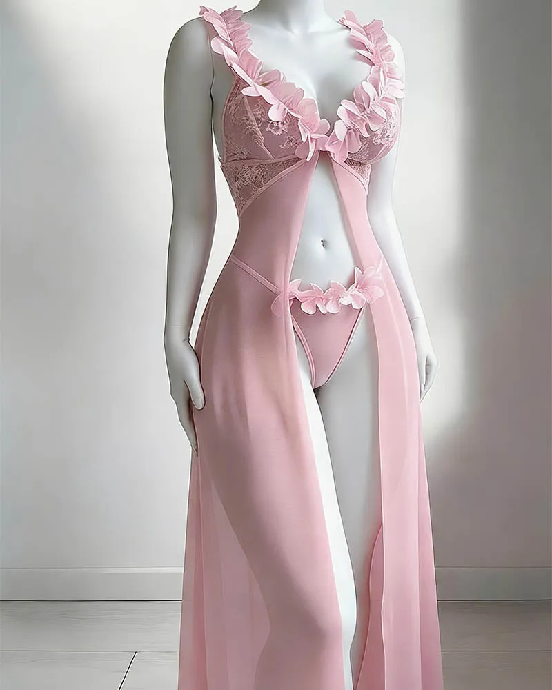 Floral Lace Sheer Mesh Maxi Skirt & Thong Set sold by Avid Love product image thumbnail 5