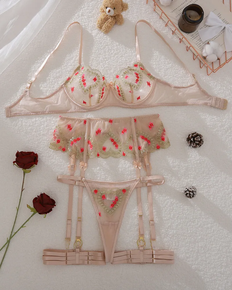 Floral Embroidery Underwire Bra & Garter Set sold by Avid Love product image thumbnail 2