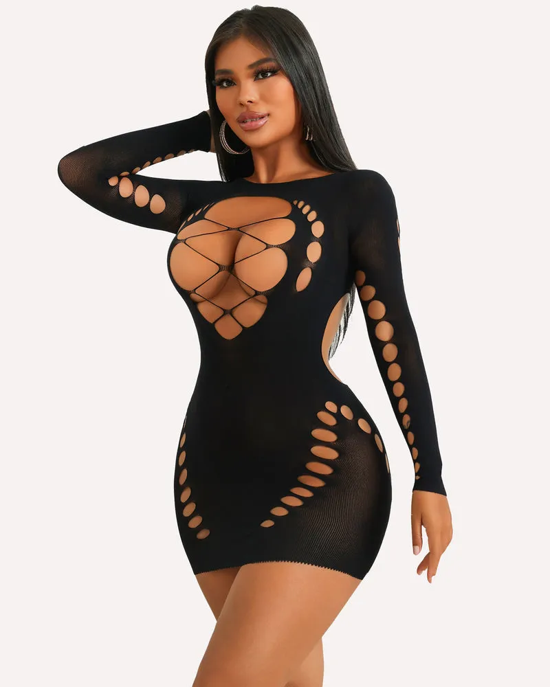 Fishnet Lingerie Long Sleeve Mesh Dress sold by Avid Love product image thumbnail 4