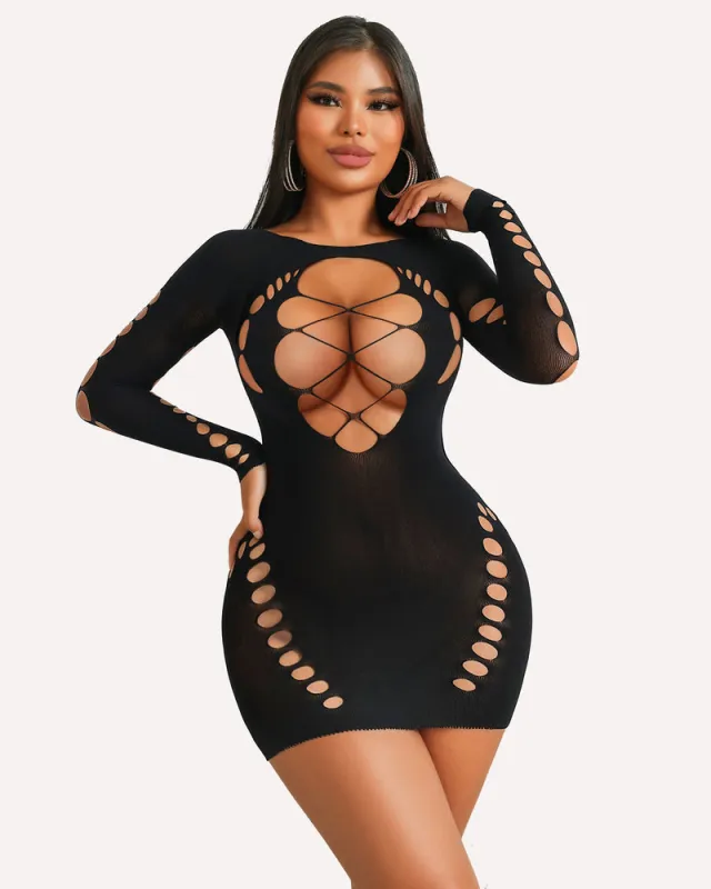 Fishnet Lingerie Long Sleeve Mesh Dress made by Avid Love
