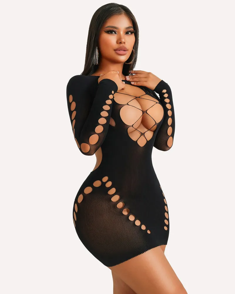 Fishnet Lingerie Long Sleeve Mesh Dress sold by Avid Love product image thumbnail 2