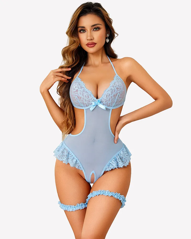 Sheer Lace Bodysuit Cut Out One Piece Garter Lingerie Set sold by Avid Love product image thumbnail 4