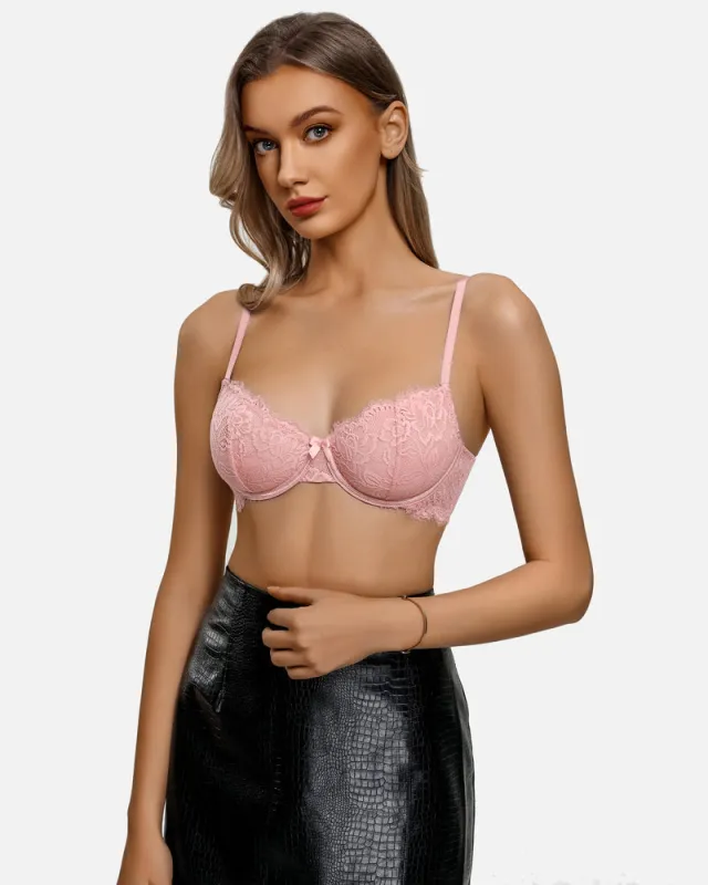 Balconette Lace Bra – Sheer Mesh Unlined Lingerie Bra A-D Cup made by Avid Love