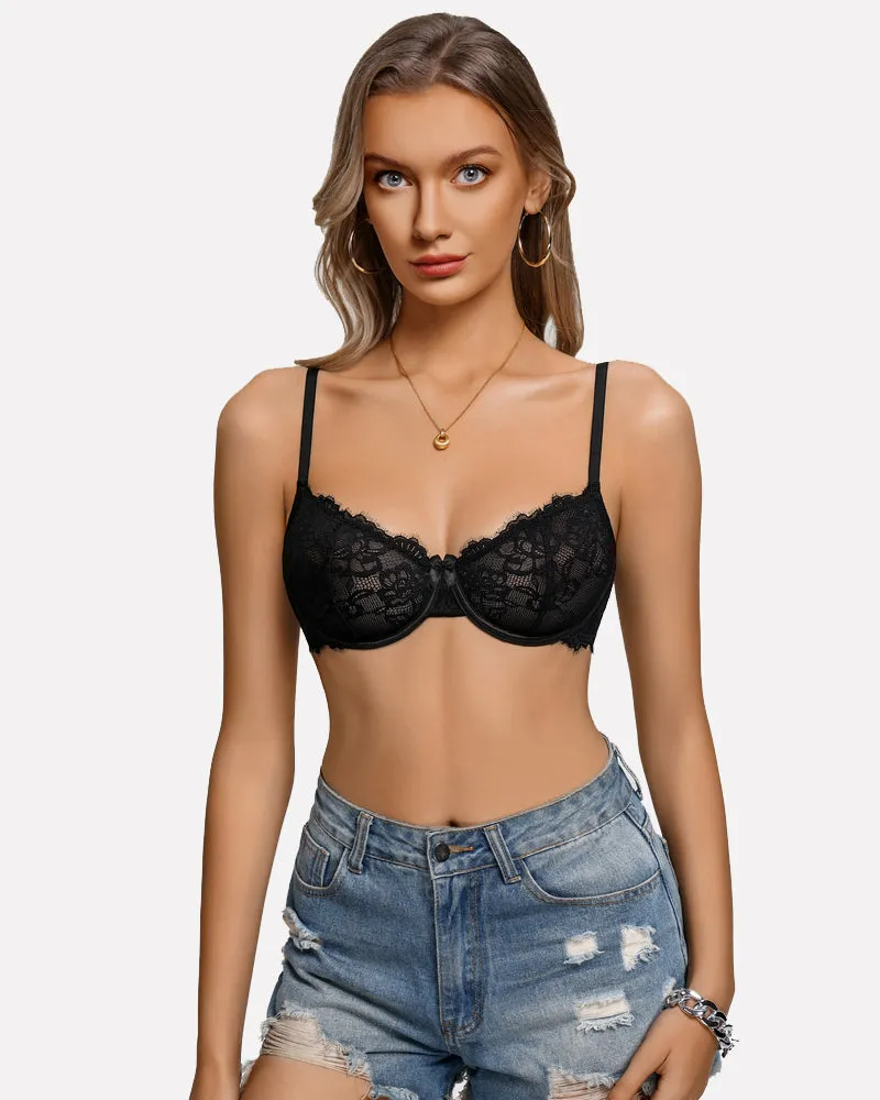 Balconette Lace Bra ¨C Sheer Mesh Unlined Lingerie Bra A-D Cup sold by Avid Love product image thumbnail 5