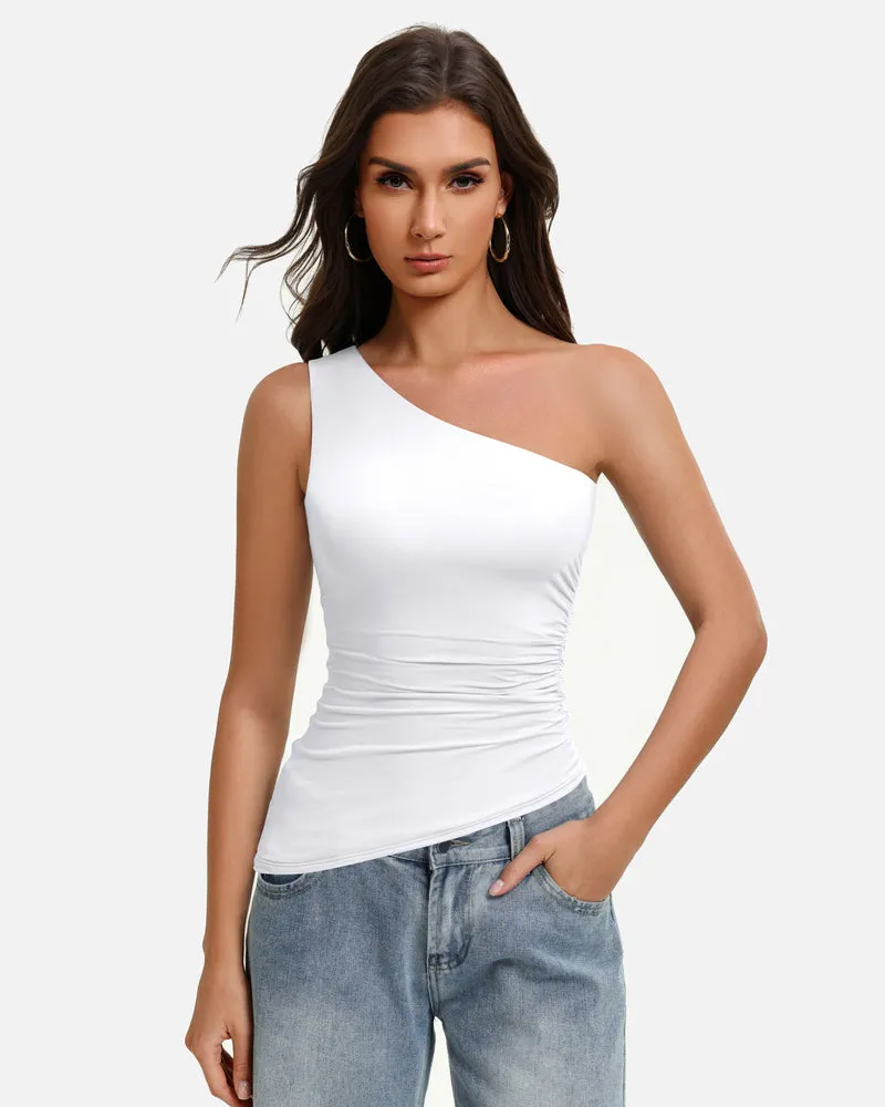 Y2K One Shoulder Ruched Tank Top Asymmetrical Going Out Top sold by Avid Love product image thumbnail 3