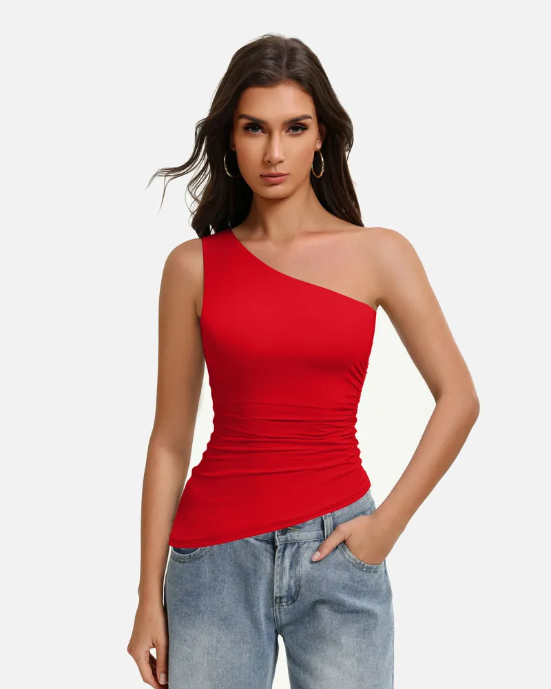 Y2K One Shoulder Ruched Tank Top Asymmetrical Going Out Top sold by Avid Love product image thumbnail 2
