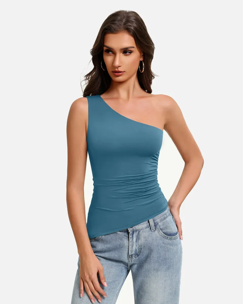 Y2K One Shoulder Ruched Tank Top Asymmetrical Going Out Top sold by Avid Love product image thumbnail 4