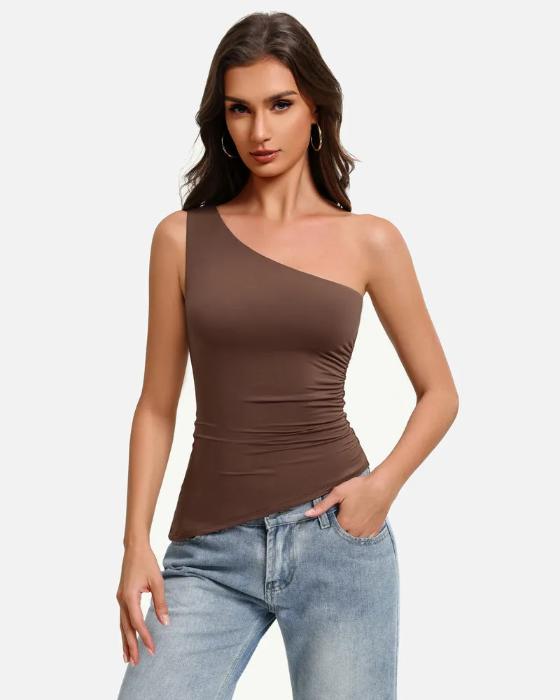 Y2K One Shoulder Ruched Tank Top Asymmetrical Going Out Top sold by Avid Love product image thumbnail 5