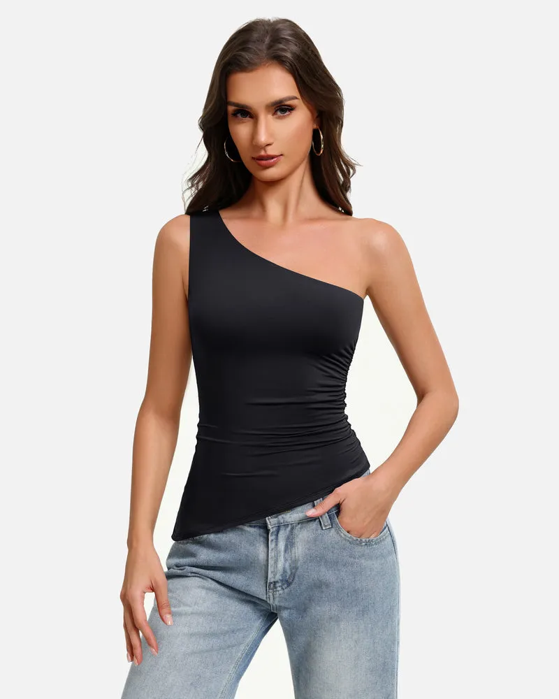 Y2K One Shoulder Ruched Tank Top Asymmetrical Going Out Top sold by Avid Love
