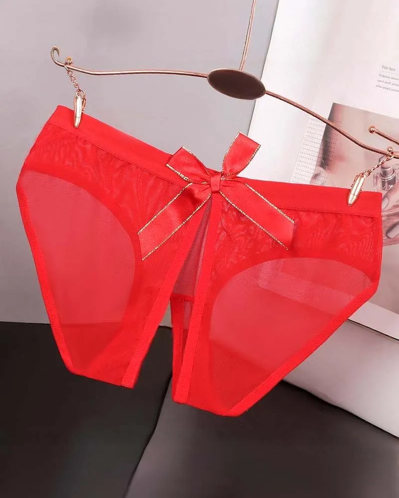 Sheer Mesh Satin Bow Panties High Cut Lingerie Briefs sold by Avid Love product image thumbnail 5