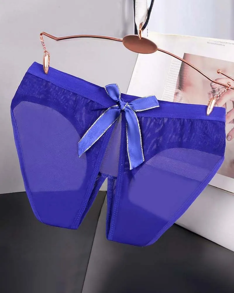 Sheer Mesh Satin Bow Panties High Cut Lingerie Briefs sold by Avid Love product image thumbnail 3