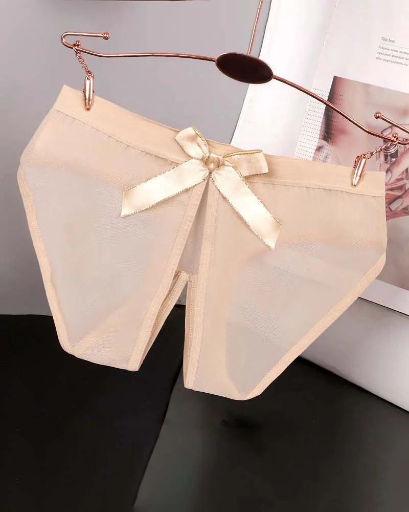 Sheer Mesh Satin Bow Panties High Cut Lingerie Briefs sold by Avid Love product image thumbnail 4