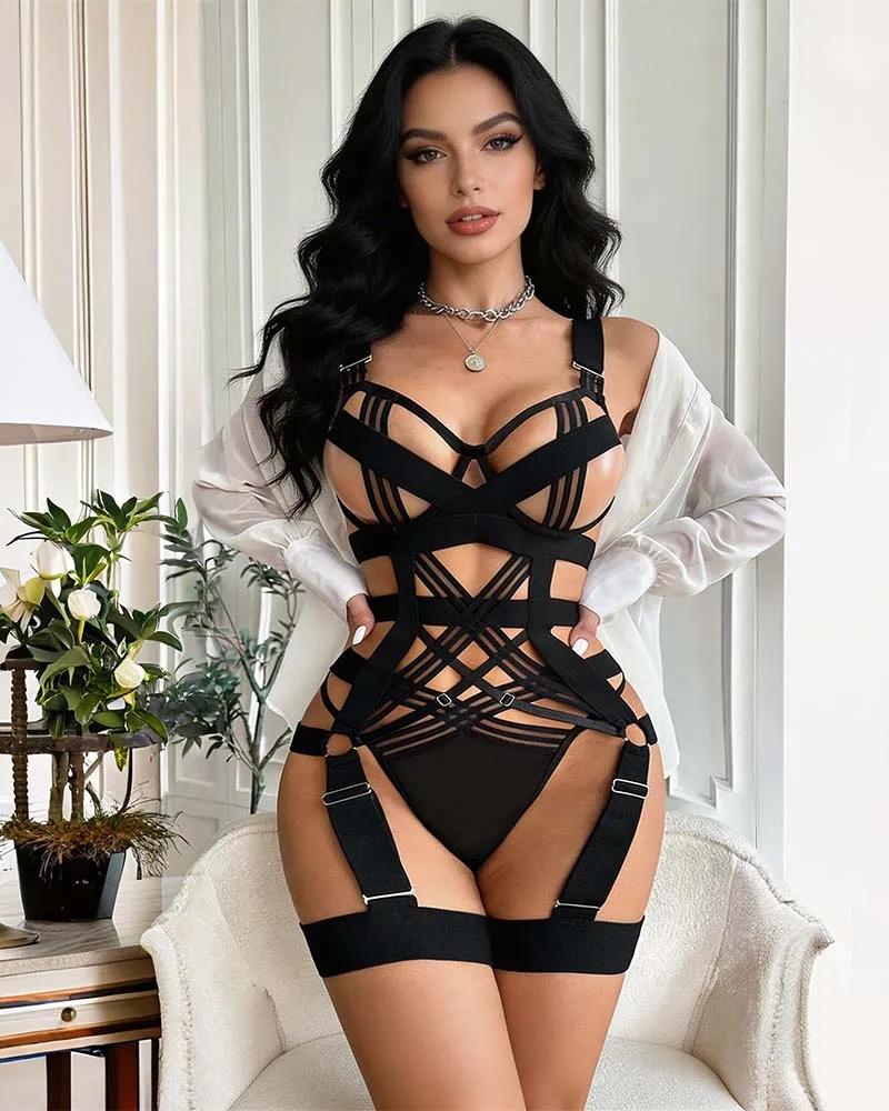 Strappy Harness Cage Crisscross Bodysuit Lingerie sold by Avid Love product image thumbnail 2