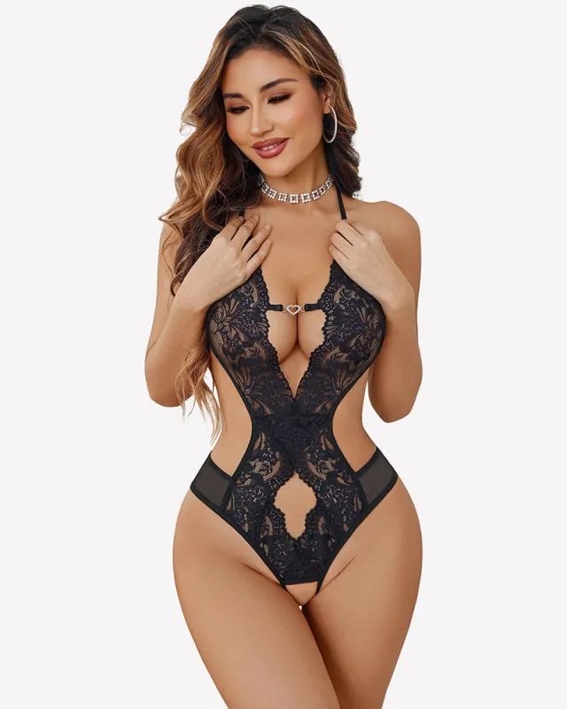Deep V Halter Lace Bodysuit Teddy One Piece made by Avid Love