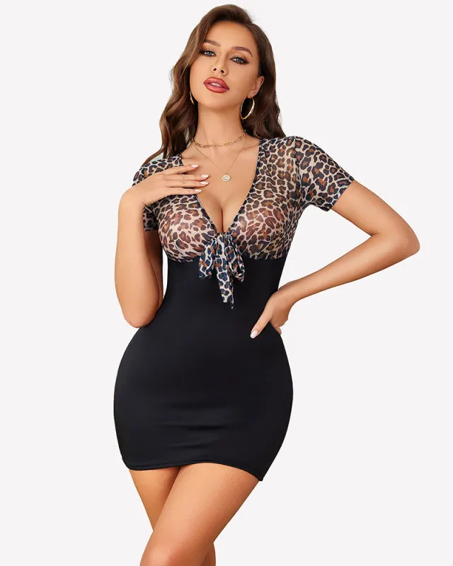 Sheer Mesh Bodycon Mini Dress Deep V Tie Front Club Party Dress made by Avid Love