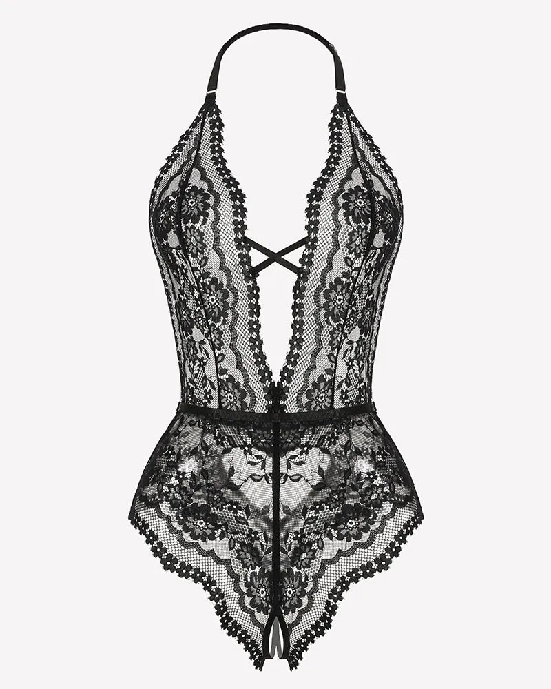 Deep V Lace Teddy Bodysuit – Cut Out Garter Lingerie Set sold by Avid Love product image thumbnail 5