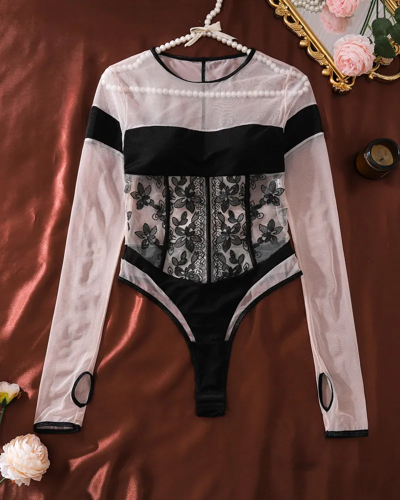 Sheer Mesh Long Sleeve Bodysuit - Lace Teddy Lingerie sold by Avid Love product image thumbnail 3