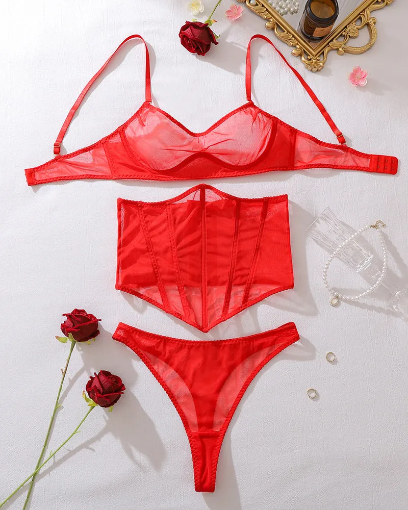 Sheer Mesh Corset - Underwire Waist Cincher Lingerie Set sold by Avid Love product image thumbnail 4
