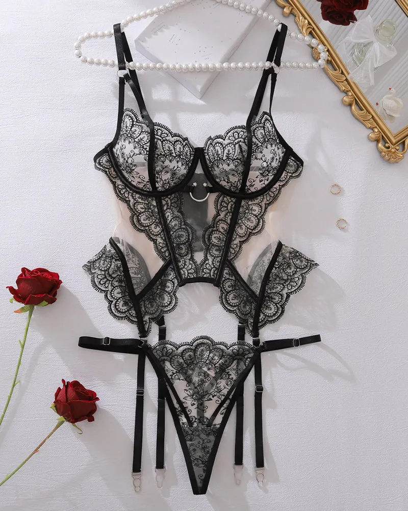 Floral Embroidered Sheer Mesh Garter Corset sold by Avid Love product image thumbnail 4