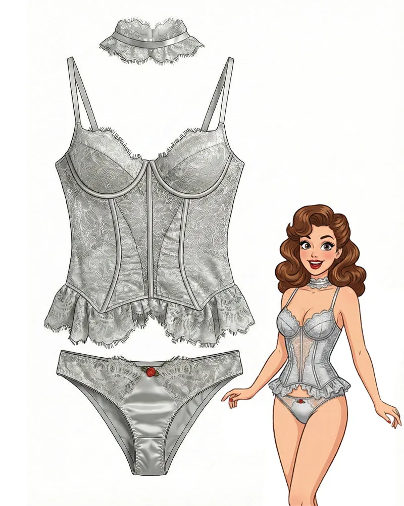 Lace Corset Lingerie Set - Underwire Bustier with Thong sold by Avid Love product image thumbnail 2