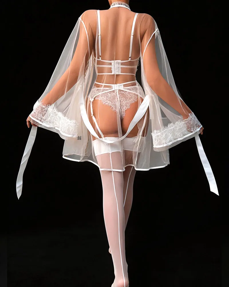 Sheer Lace Corset Garter Lingerie Set with Kimono Robe sold by Avid Love product image thumbnail 3