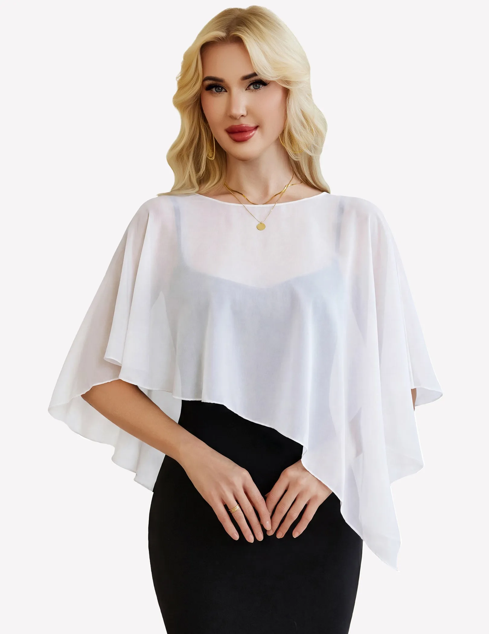 Chiffon Capelet ¨C Batwing Sleeve Sheer Wrap for Wedding & Evening sold by Avid Love product image thumbnail 3