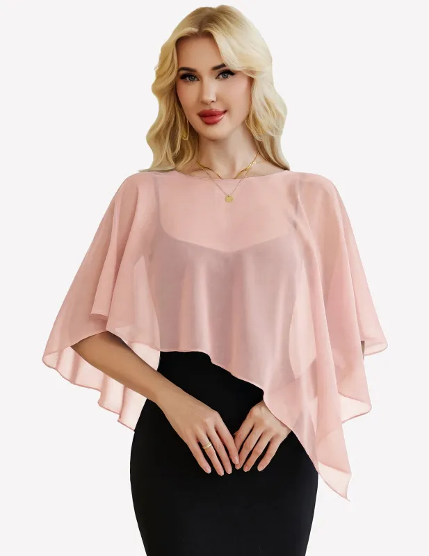 Chiffon Capelet ¨C Batwing Sleeve Sheer Wrap for Wedding & Evening made by Avid Love