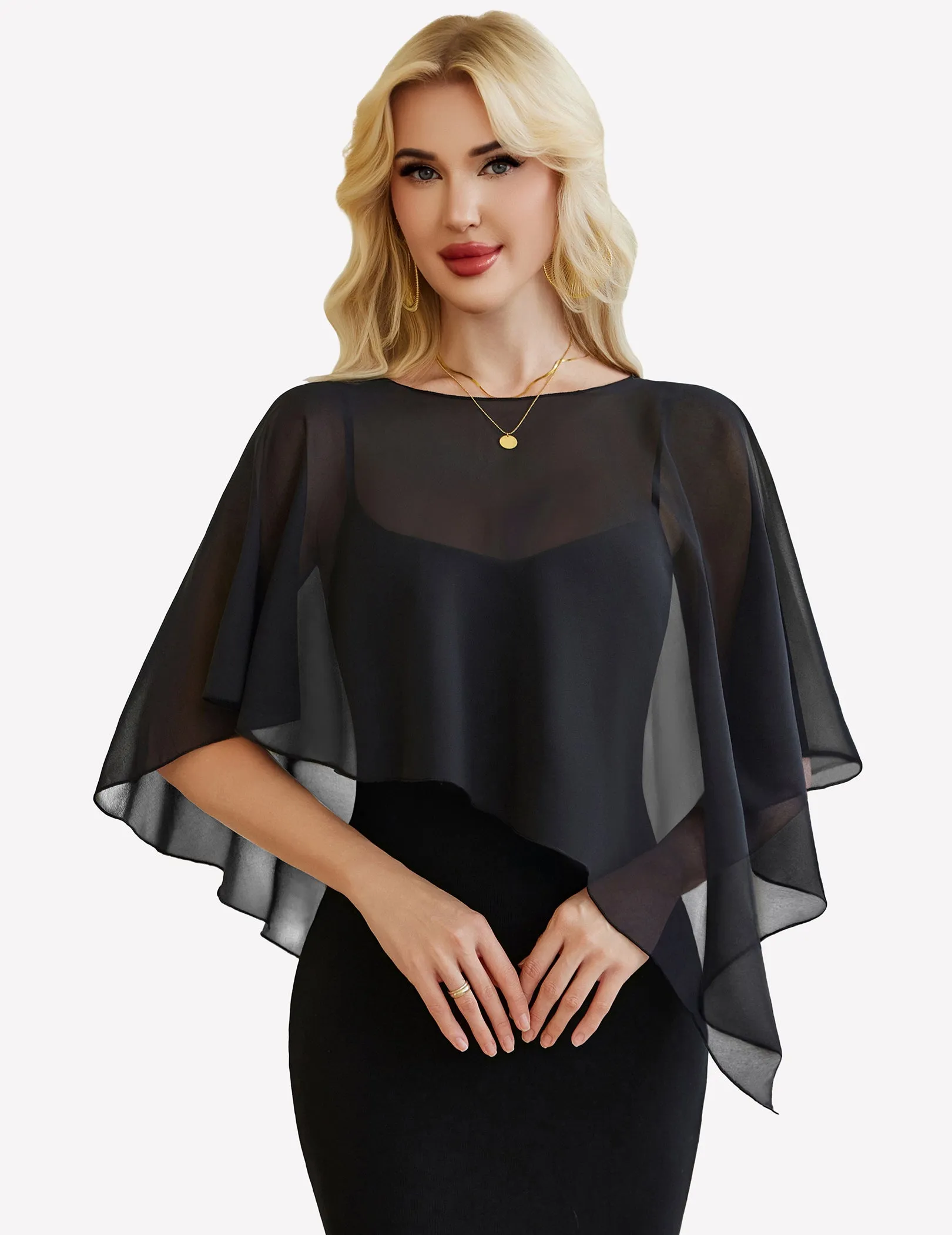 Chiffon Capelet ¨C Batwing Sleeve Sheer Wrap for Wedding & Evening sold by Avid Love product image thumbnail 4