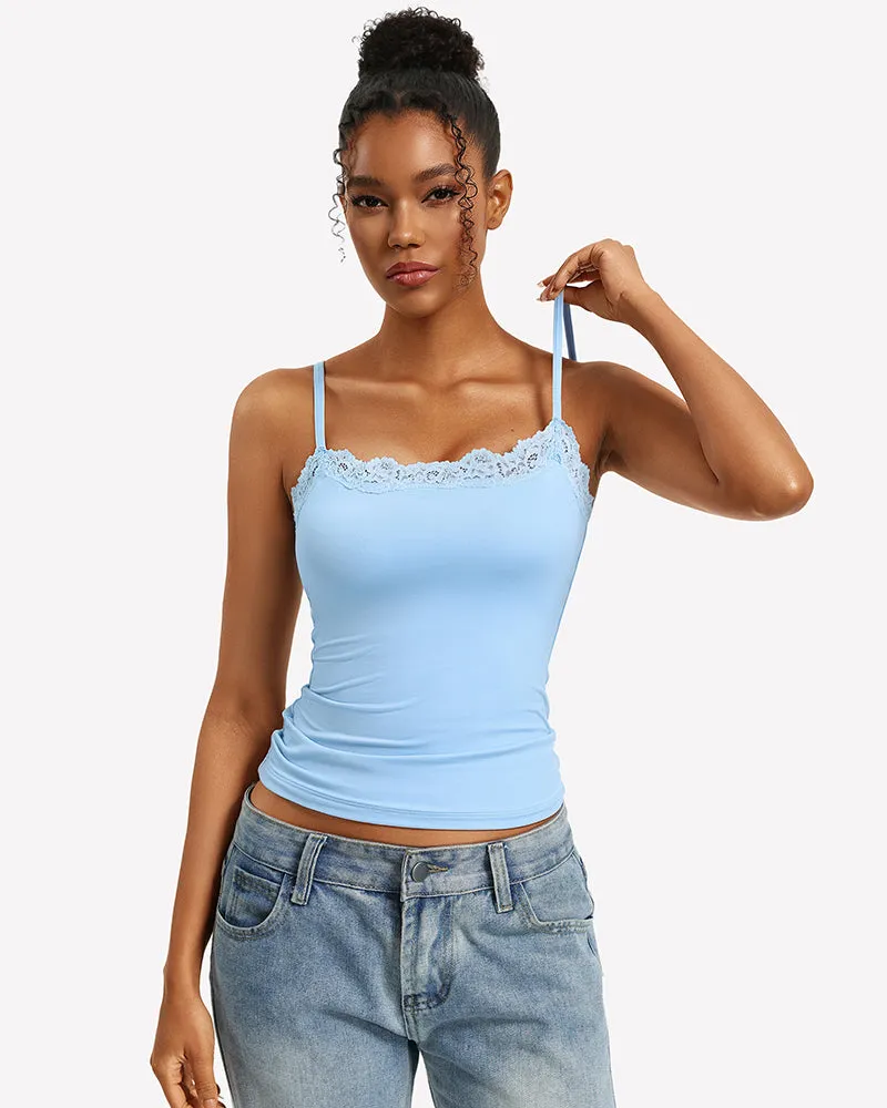 Lace Trim Camisole Square Neck Slim Fit Going Out Tank Top sold by Avid Love product image thumbnail 2