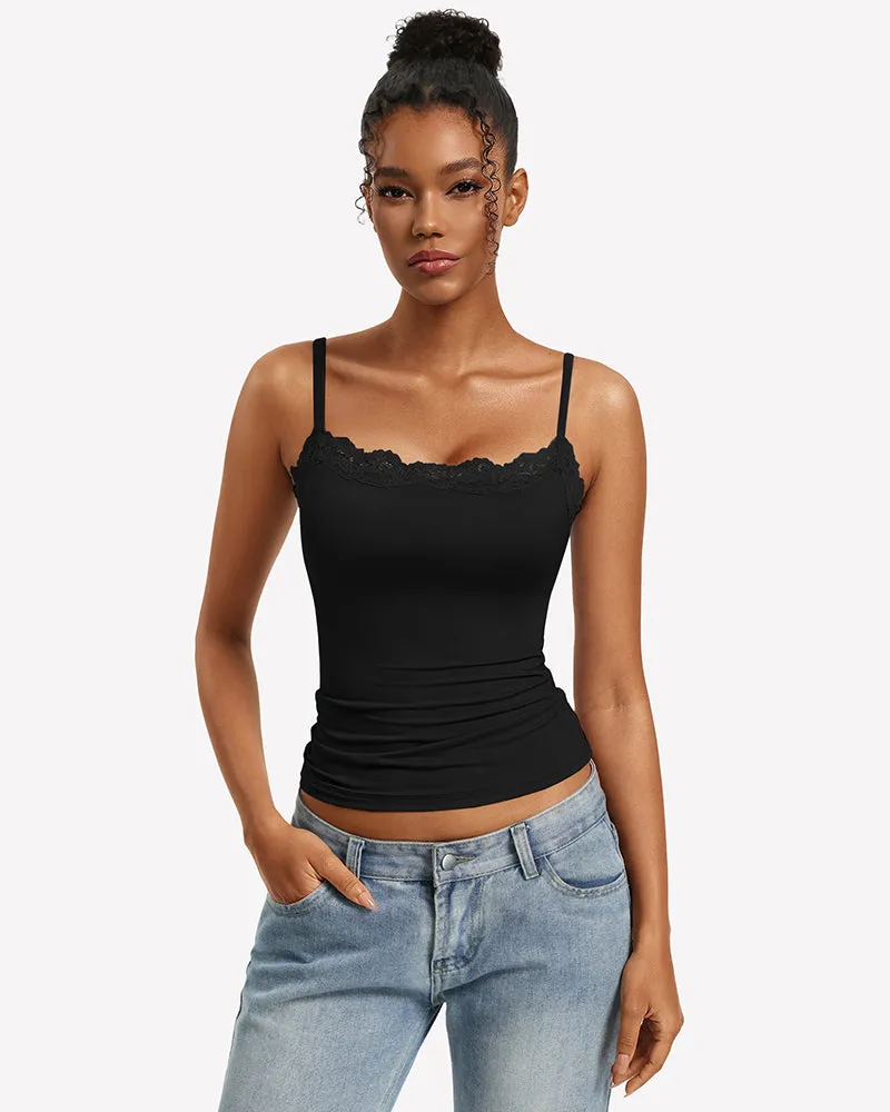 Lace Trim Camisole Square Neck Slim Fit Going Out Tank Top sold by Avid Love product image thumbnail 3
