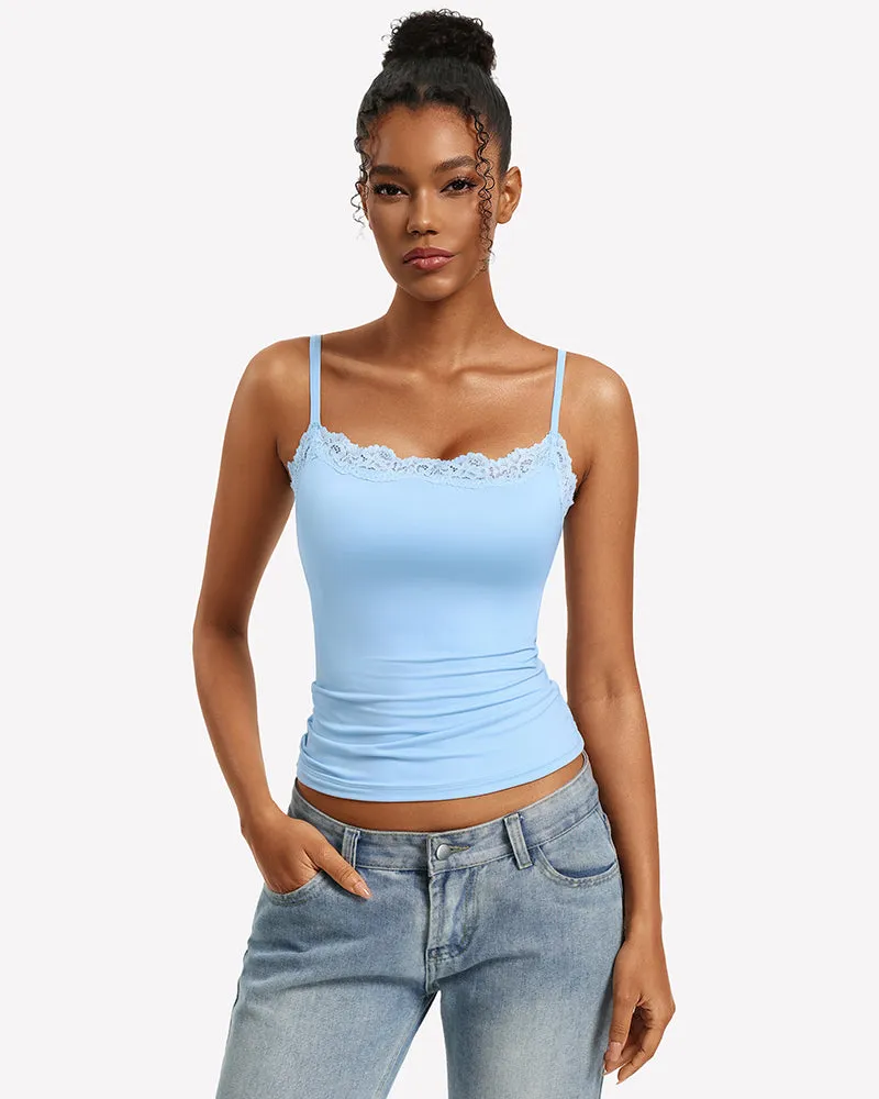 Lace Trim Camisole Square Neck Slim Fit Going Out Tank Top sold by Avid Love