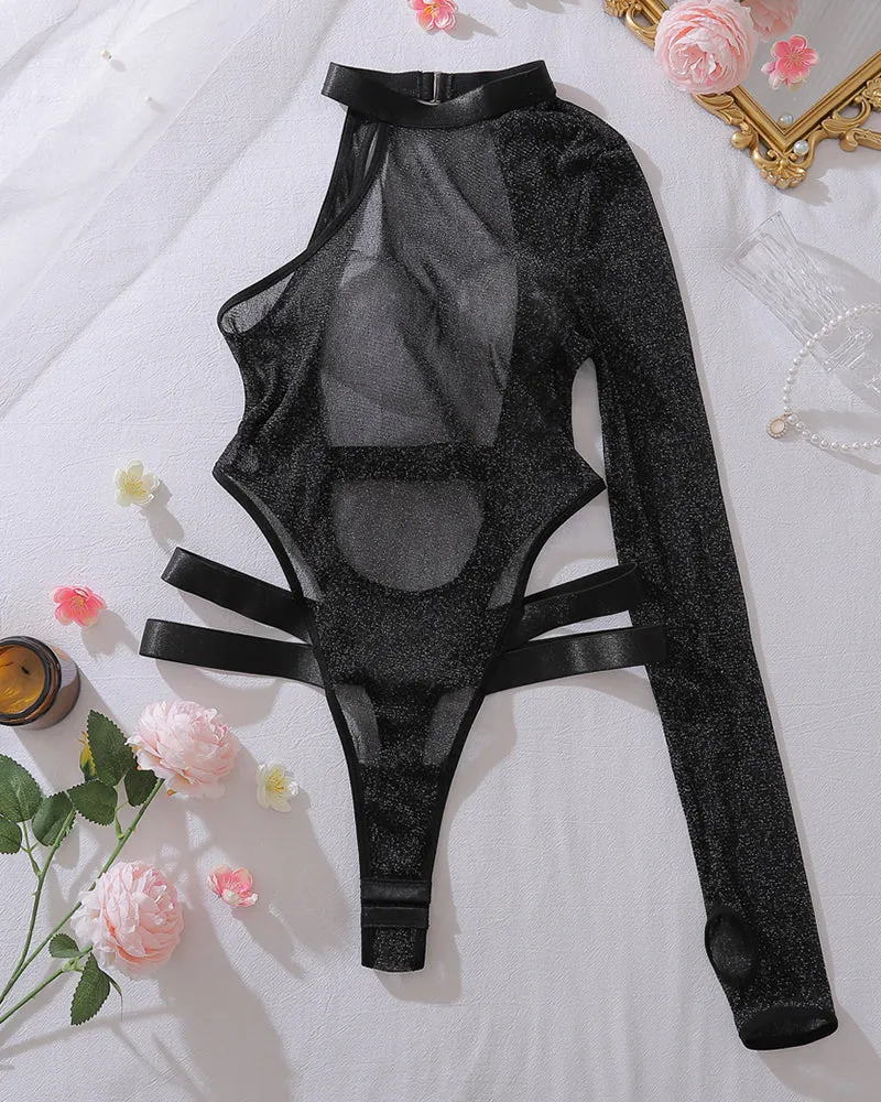 Sparkle Sheer Mesh Crotchless Bodysuit sold by Avid Love product image thumbnail 4