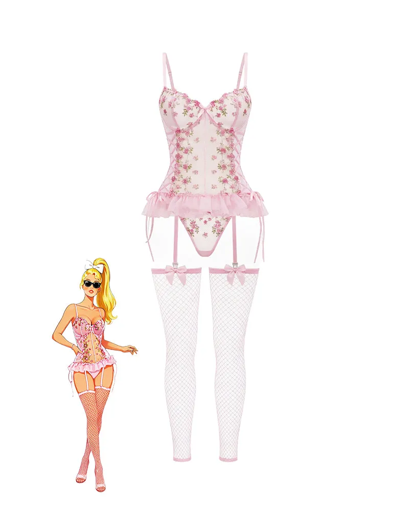 Floral Lace Corset Top & Garter Set with Stockings sold by Avid Love