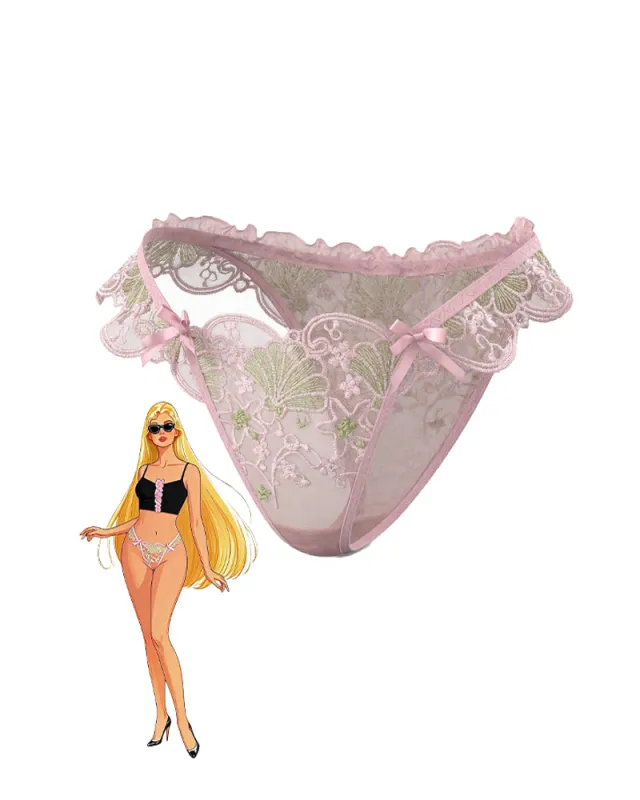 Floral Lace Ruffle Cheeky Panties with Bows made by Avid Love