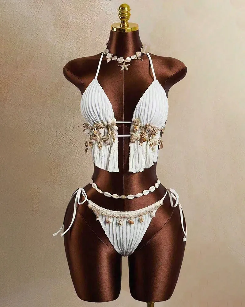 Pleated Shell Starfish Halter Bikini Set sold by Avid Love product image thumbnail 2