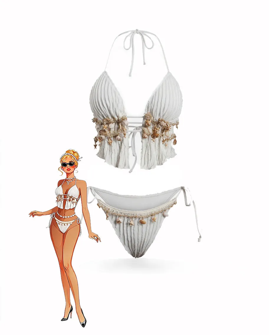 Pleated Shell Starfish Halter Bikini Set sold by Avid Love