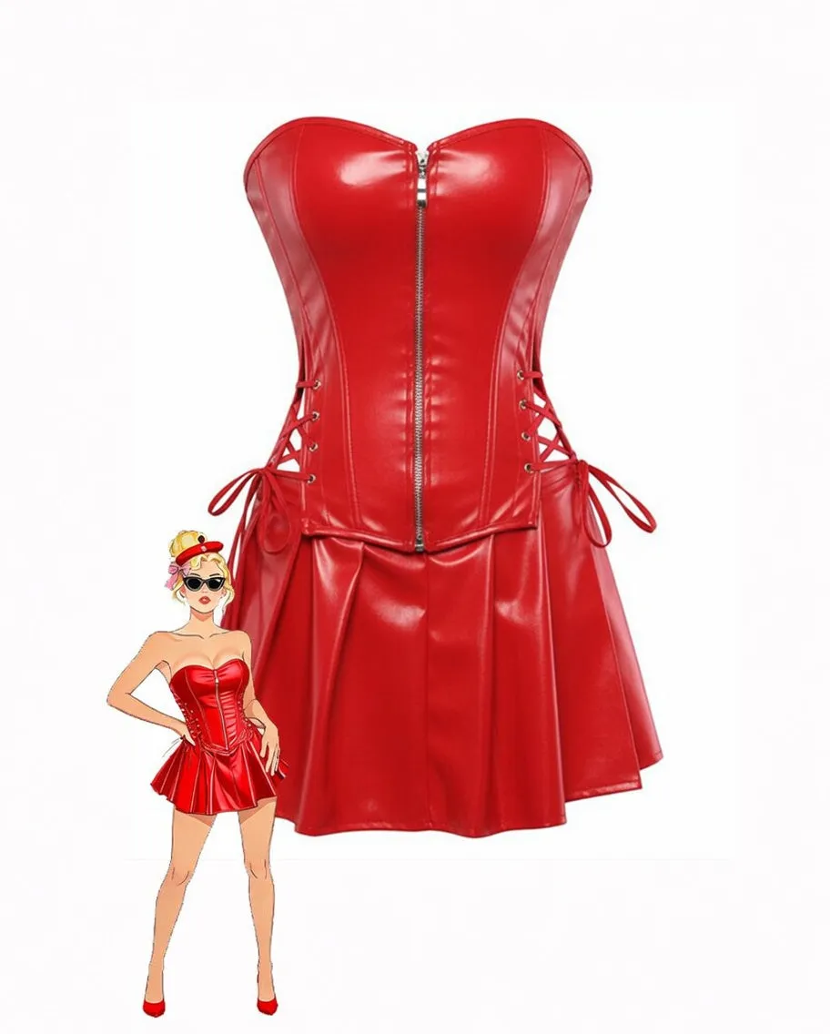 Faux Leather Strapless Corset Top Pleated Mini Skirt Set sold by Avid Love product image thumbnail 4
