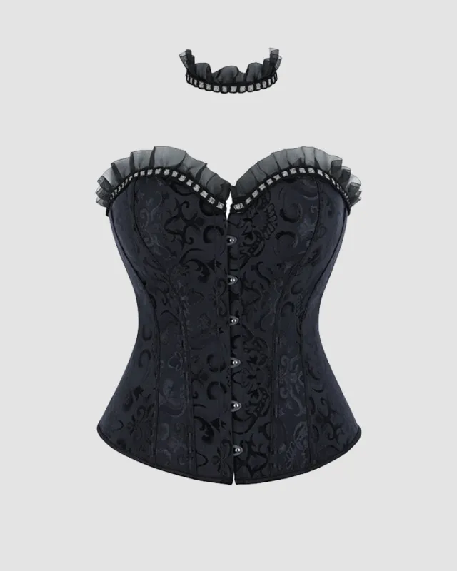 Lace-Up Corset Top with Choker - Gothic Victorian Ruffled Strapless Bustier made by Avid Love