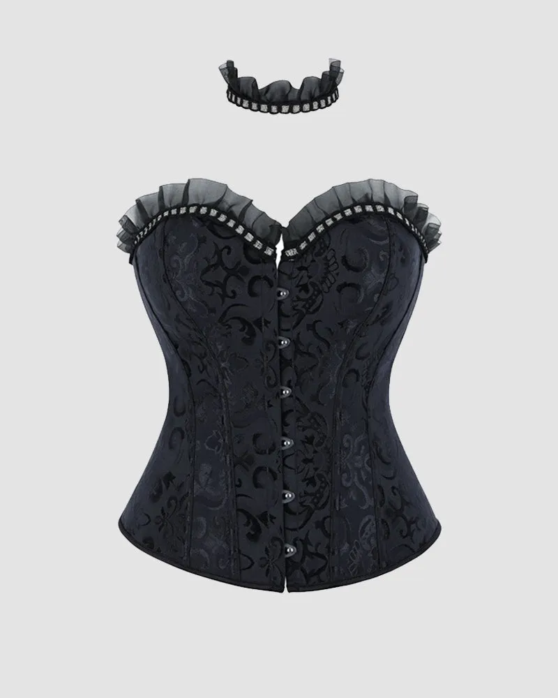 Lace-Up Corset Top with Choker - Gothic Victorian Ruffled Strapless Bustier sold by Avid Love