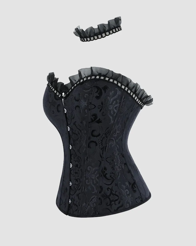 Lace-Up Corset Top with Choker - Gothic Victorian Ruffled Strapless Bustier sold by Avid Love product image thumbnail 2