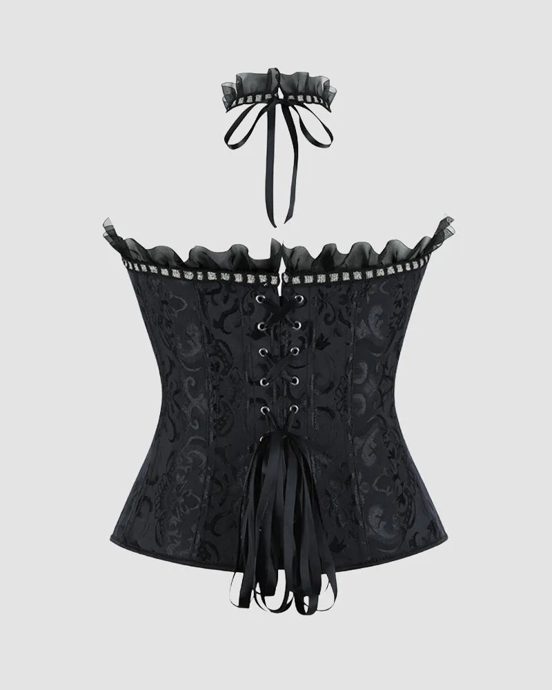 Lace-Up Corset Top with Choker - Gothic Victorian Ruffled Strapless Bustier sold by Avid Love product image thumbnail 3