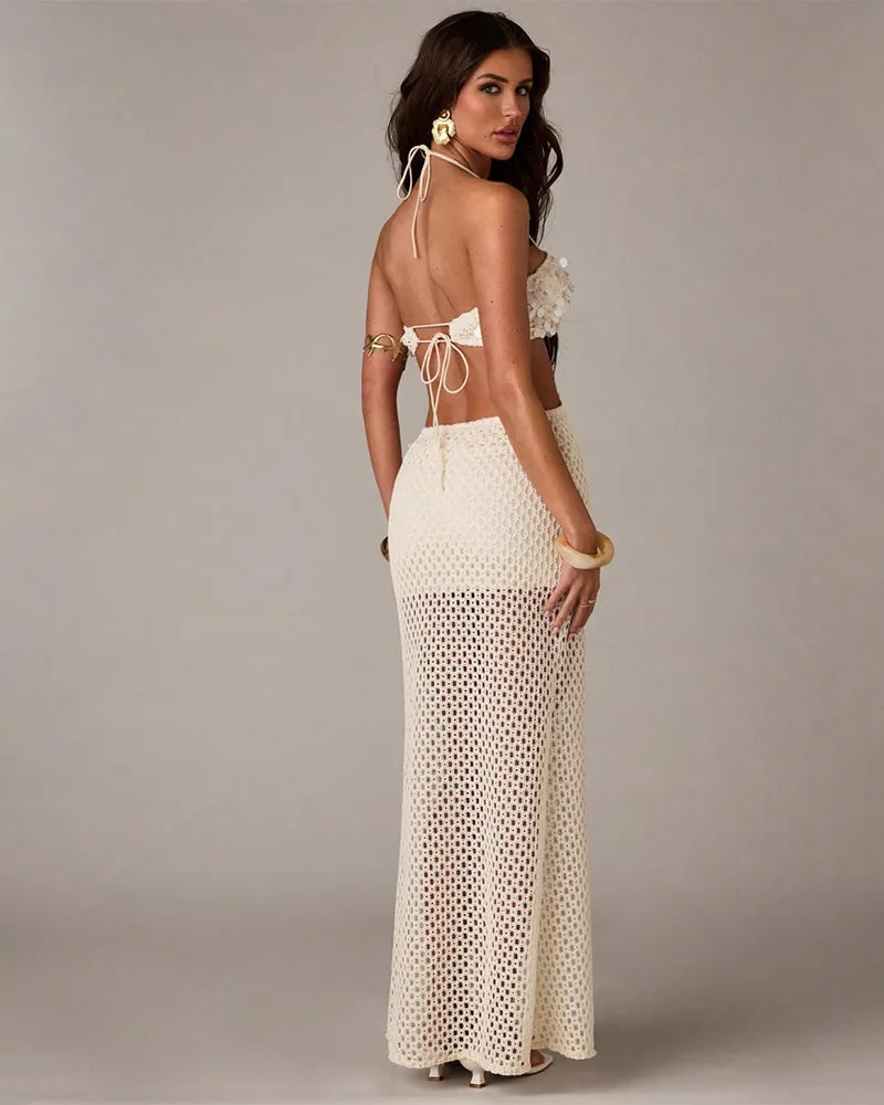 Sequin Crochet Halter Maxi Dress - Cutout Sheer Open Knit Boho Beach Cover Up sold by Avid Love product image thumbnail 2