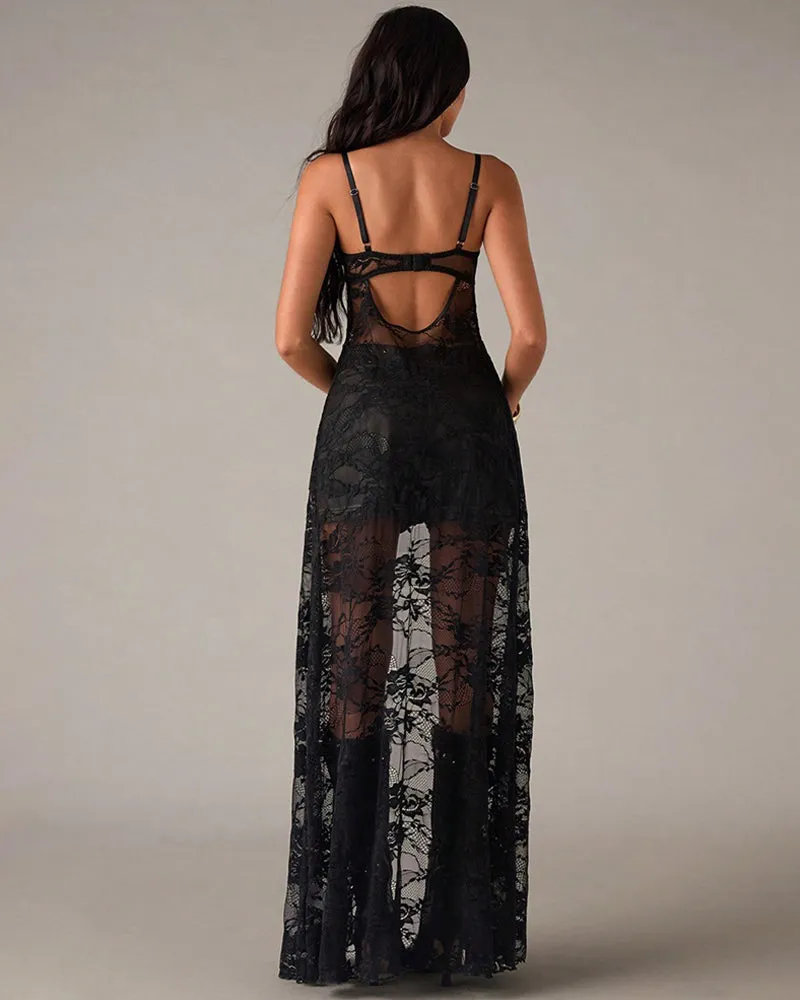 Strapless Heart Rhinestone Sheer Maxi Dress ¨C Corset Style Mesh Long Lingerie Gown sold by Avid Love product image thumbnail 3