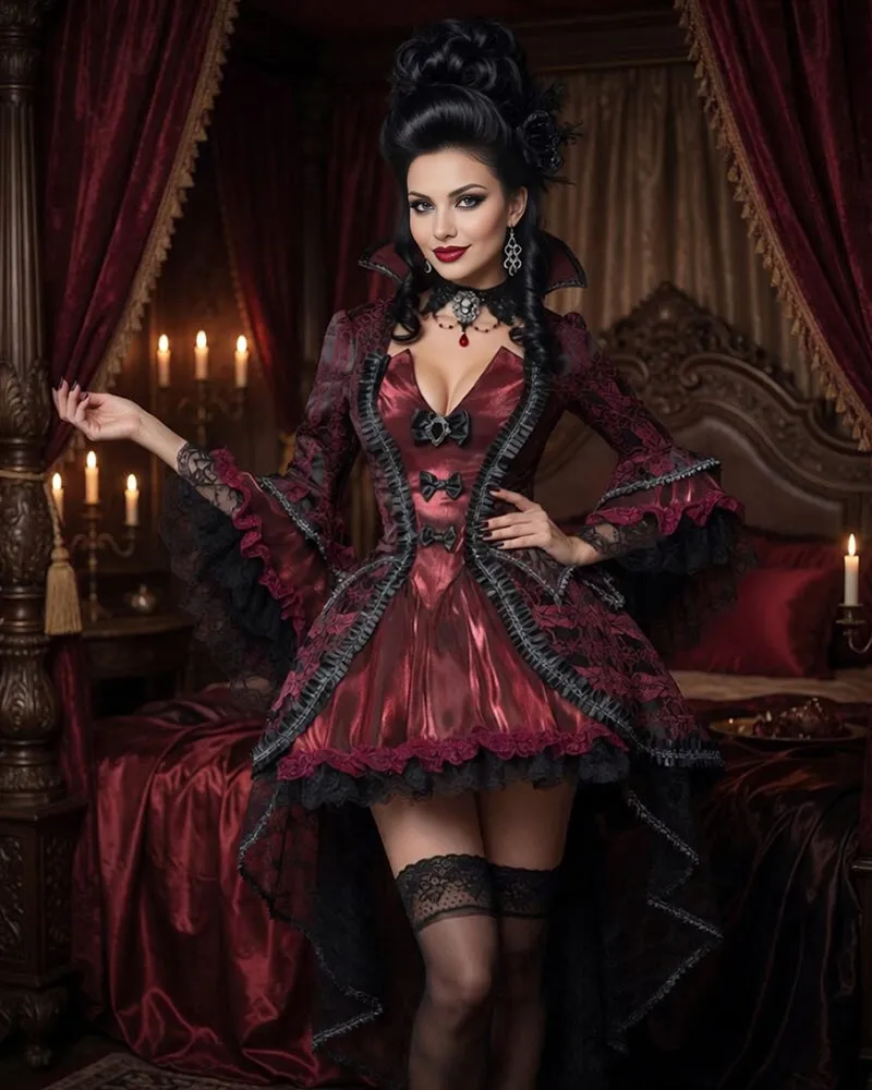 Gothic Vampire Dress with Stand Collar - Victorian Corset Maxi Dress sold by Avid Love product image thumbnail 5