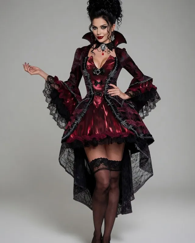 Gothic Vampire Dress with Stand Collar - Victorian Corset Maxi Dress made by Avid Love